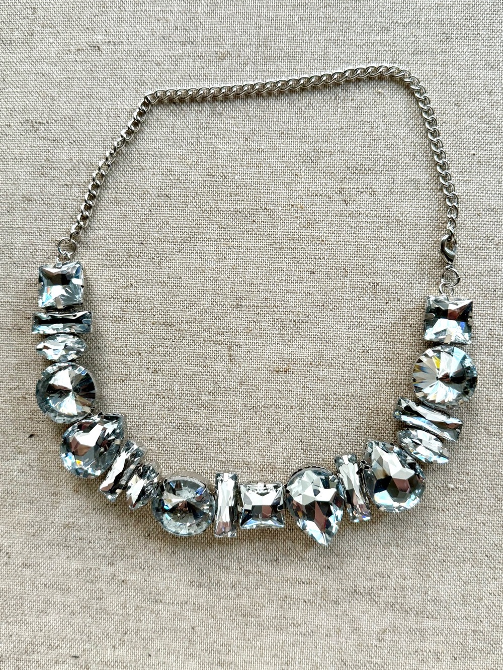 Crystal Statement Necklace - Silver Clear Rhinestone Bib